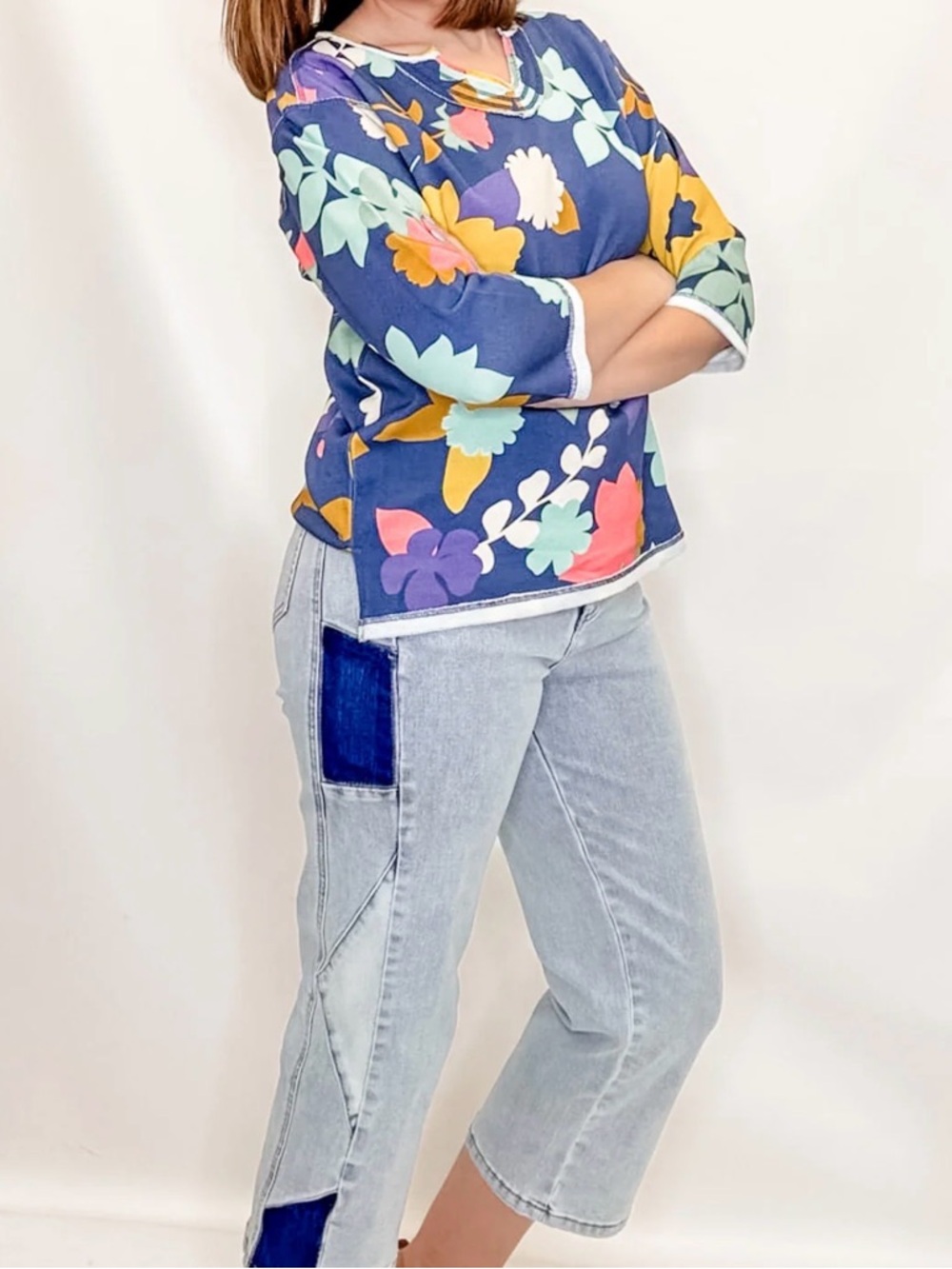 NWT Tru Luxe Jeans Multicolor Floral Scoopneck Size XL 100% Cotton